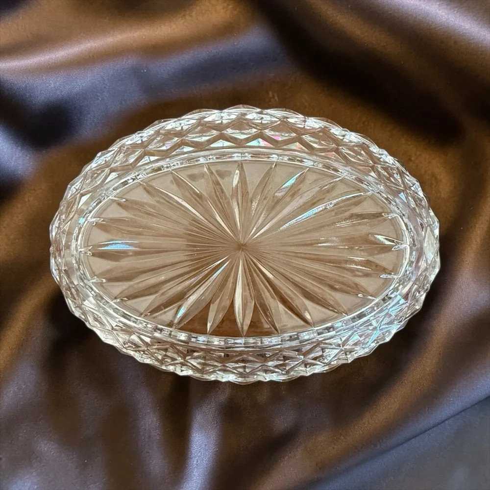 Vintage Fostoria American Clear Glass Oval Serving Vegetable Bowl MCM Cubist